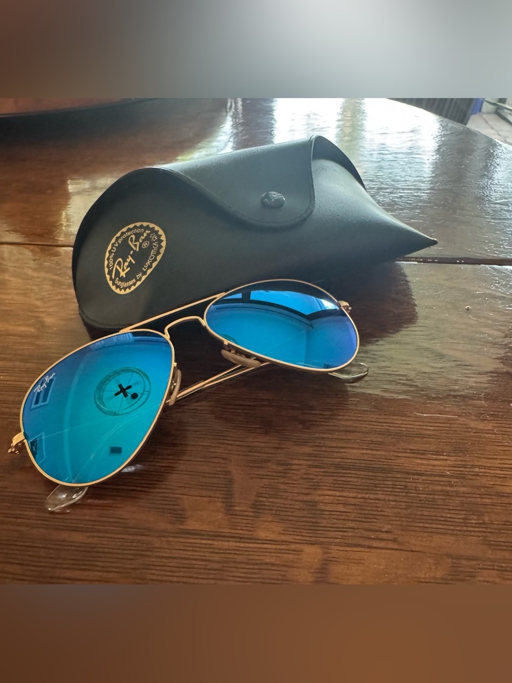 Ray-Ban Aviator RB3025 112/17 Blue Mirror Gold Sunglasses 55mm - like-new